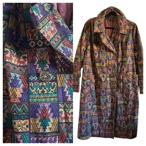 Vintage 60s plus size southwest printed trench rain coat w/ large buttons
